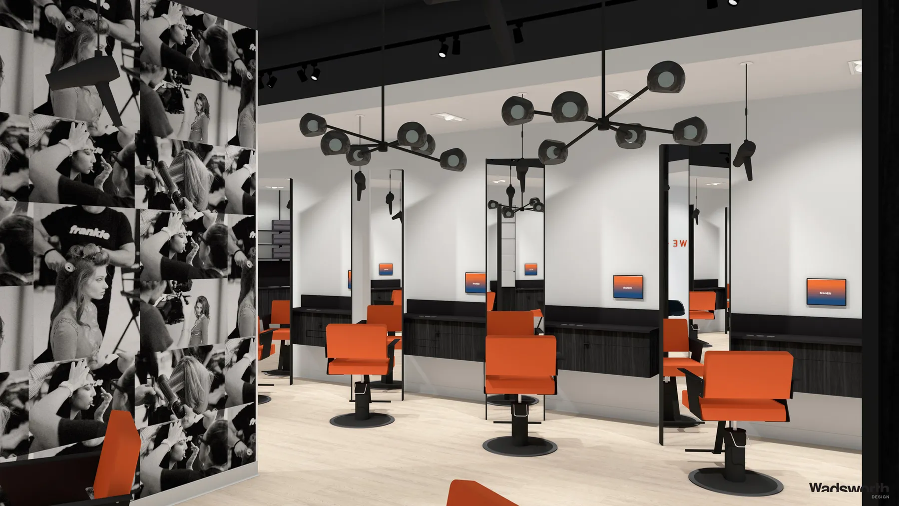 Design rendering of a Frankie salon styling floor